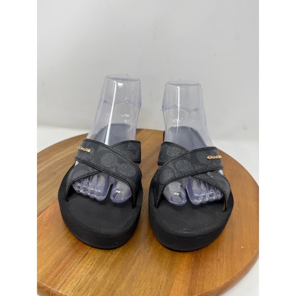 Coach Janine Black Signature Monogram Platform Slide Sandals Womens 6B - Picture 5 of 11